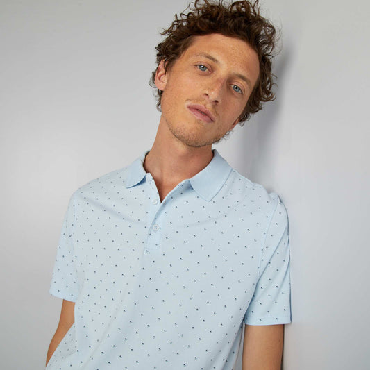 Printed short-sleeved polo shirt BLUE