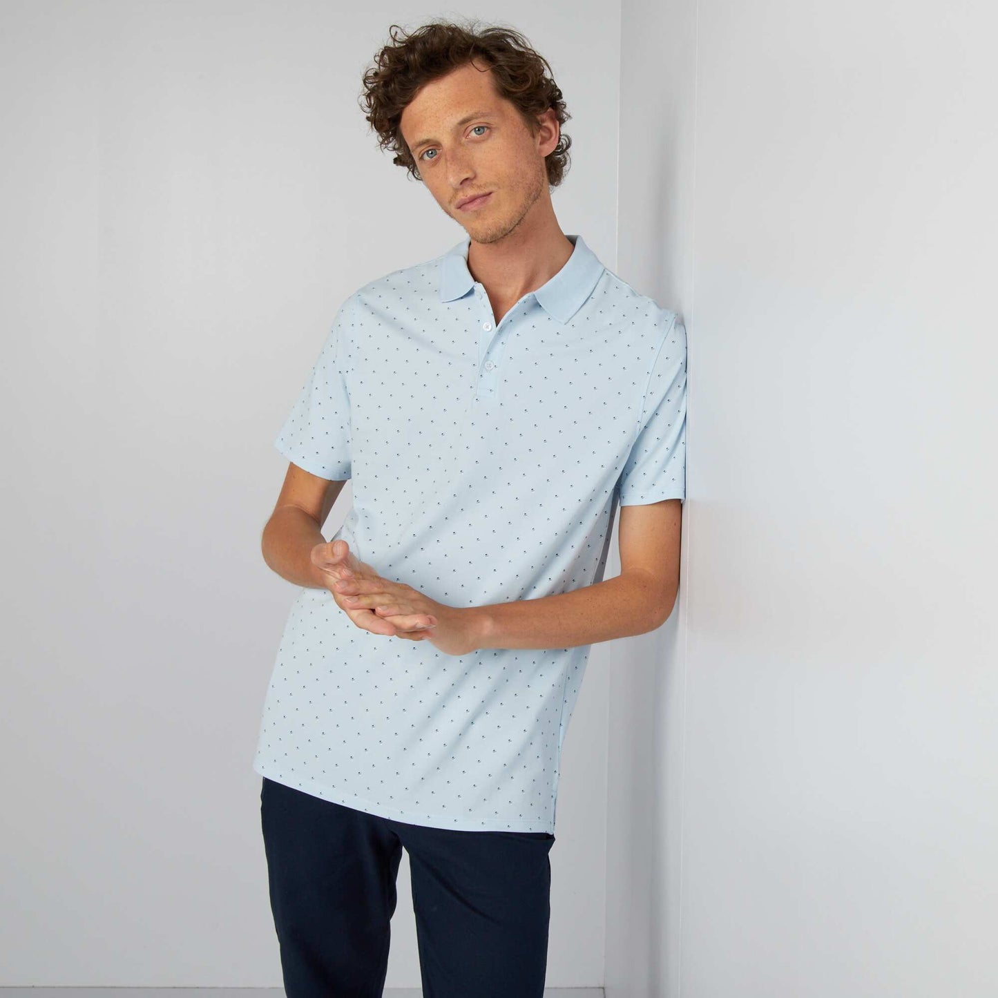 Printed short-sleeved polo shirt BLUE