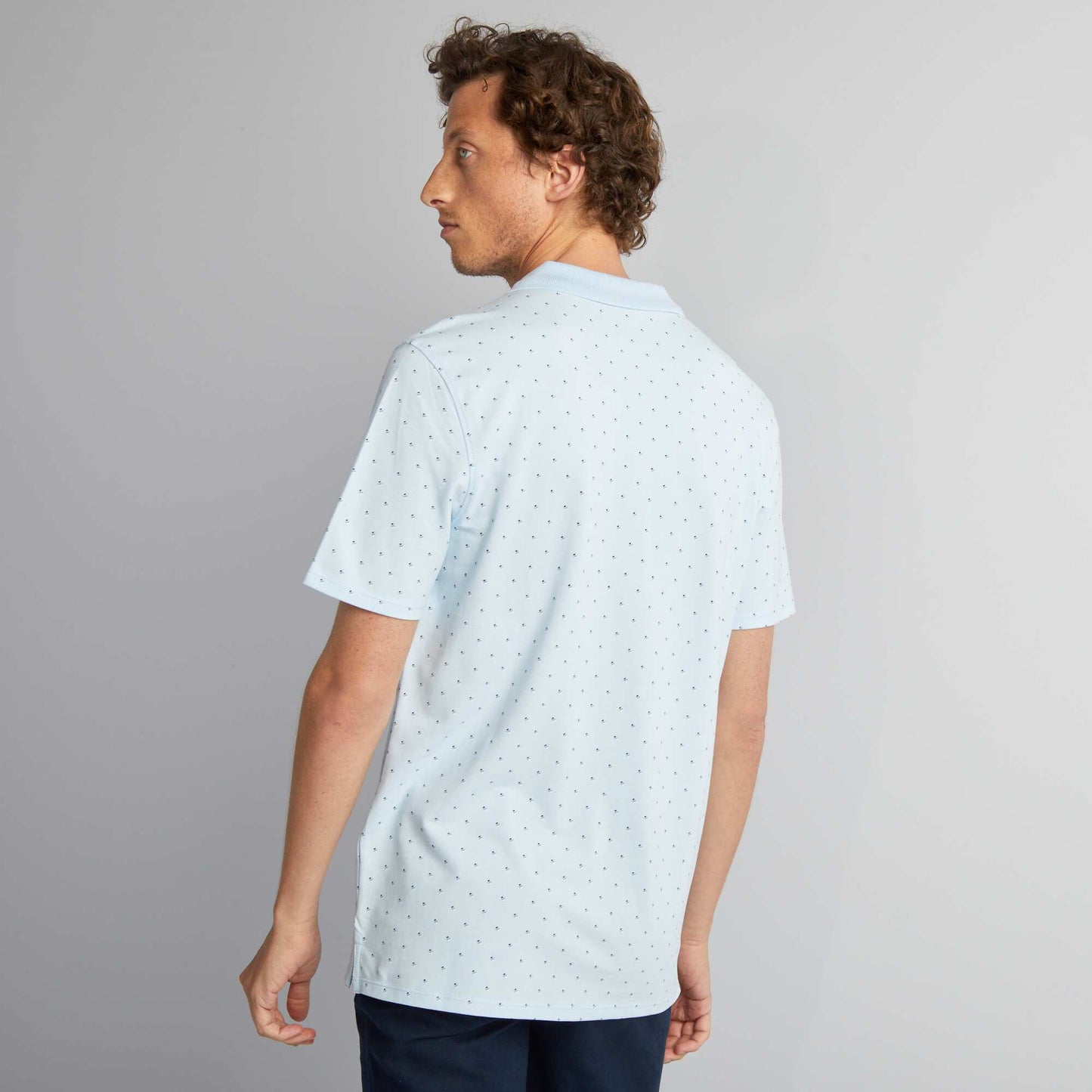 Printed short-sleeved polo shirt BLUE