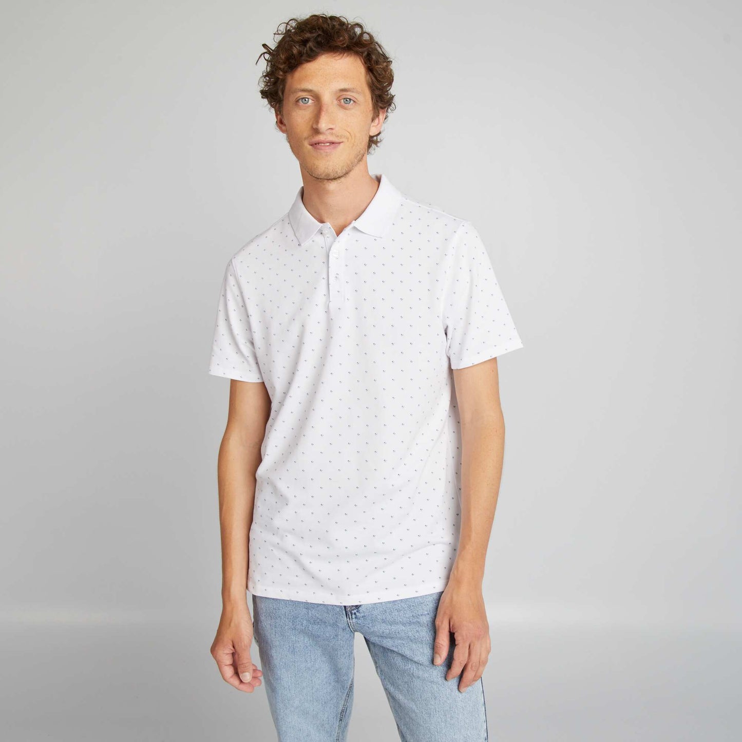 Printed short-sleeved polo shirt WHITE