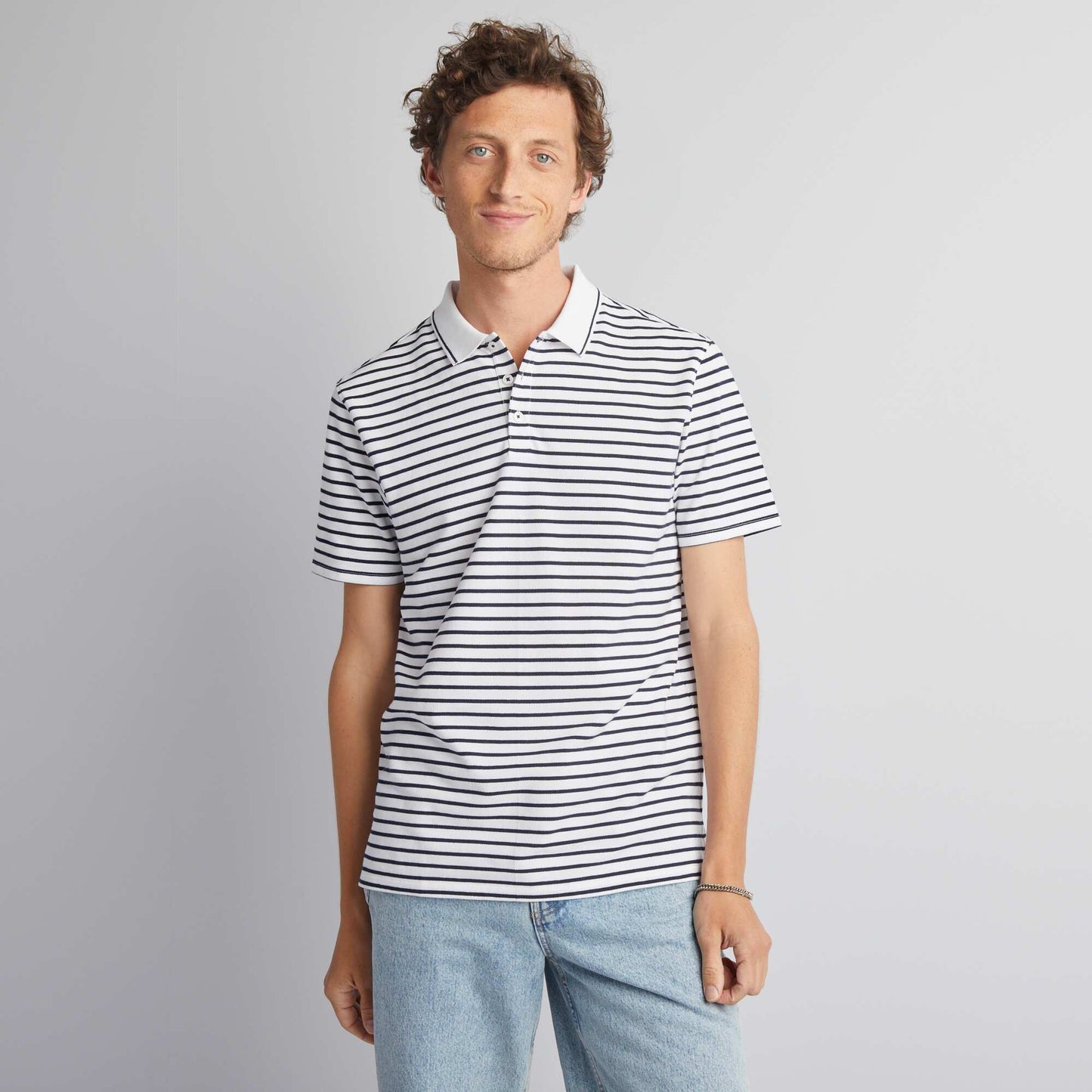 Striped cotton polo shirt WHITE