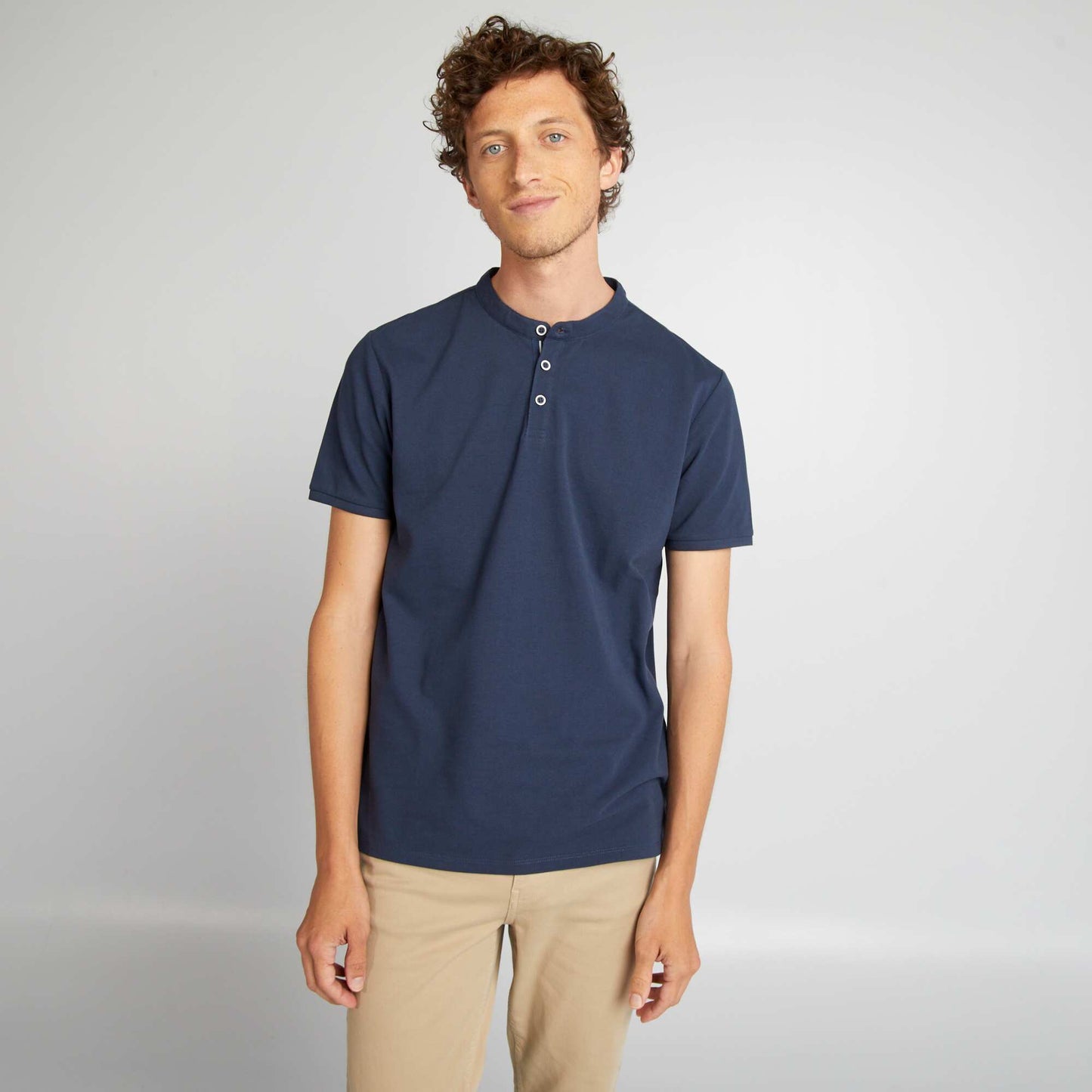 Polo shirt with henley collar BLACK