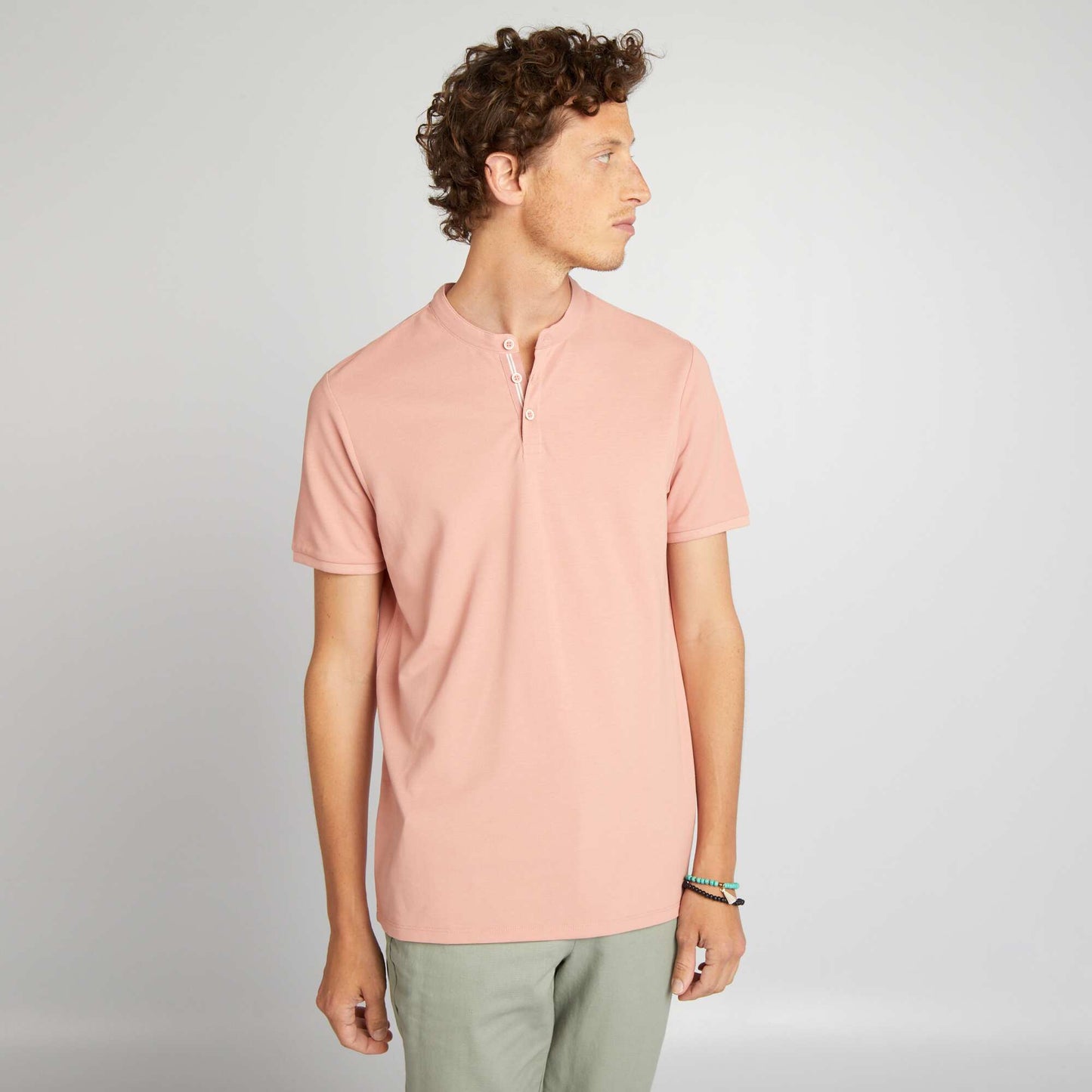 Polo shirt with henley collar PINK