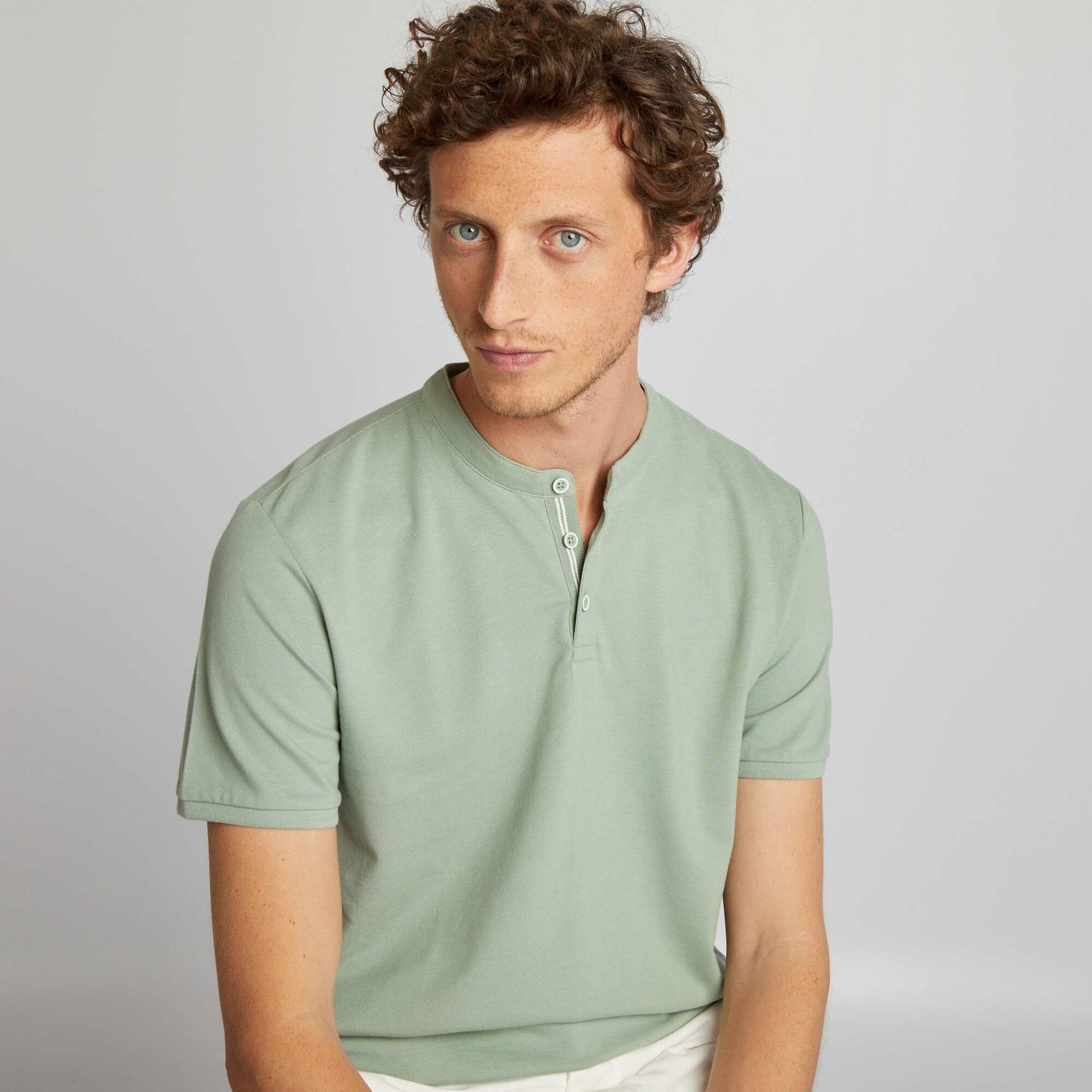 Polo shirt with henley collar GREEN