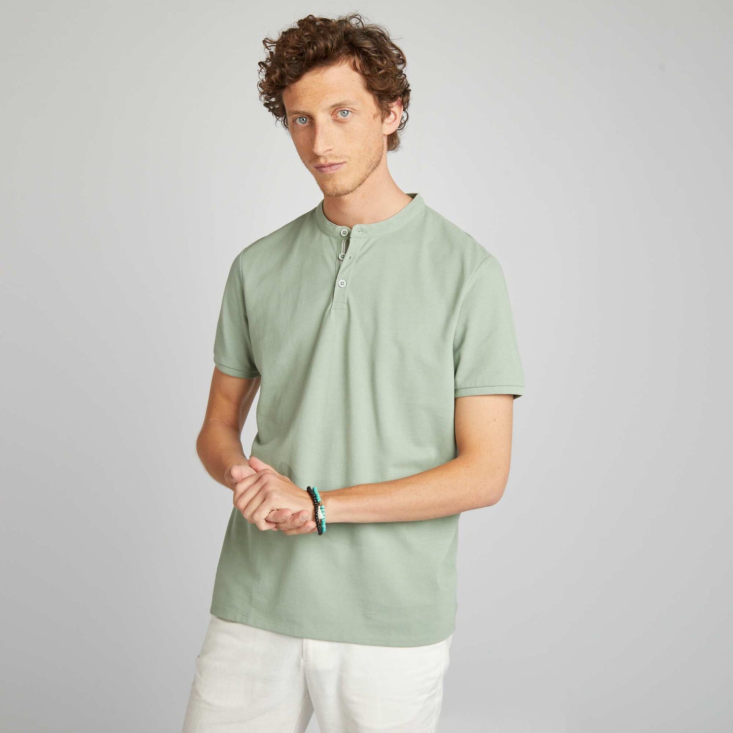 Polo shirt with henley collar GREEN