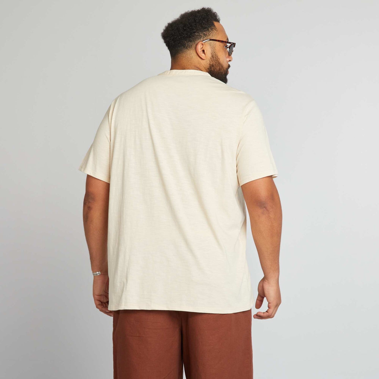 Henley collar jersey T-shirt BEIGE