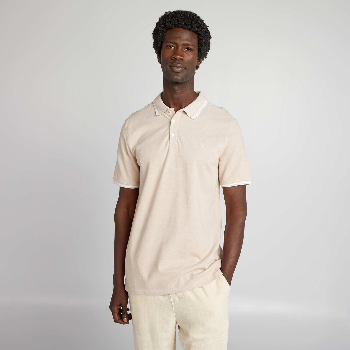 Regular fit short-sleeved polo shirt BEIGE