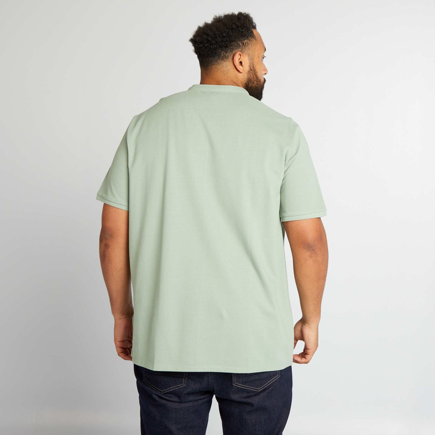 Cotton piqué polo shirt with mandarin collar GREEN