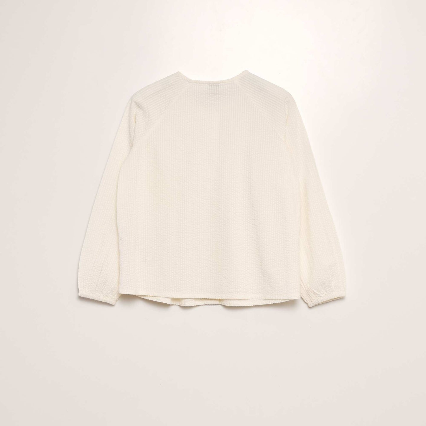 Plain waffle-knit fabric blouse WHITE