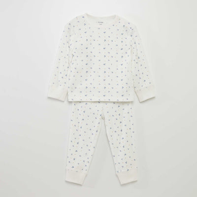 Ribbed and printed pyjama set - 2 pieces WHITE