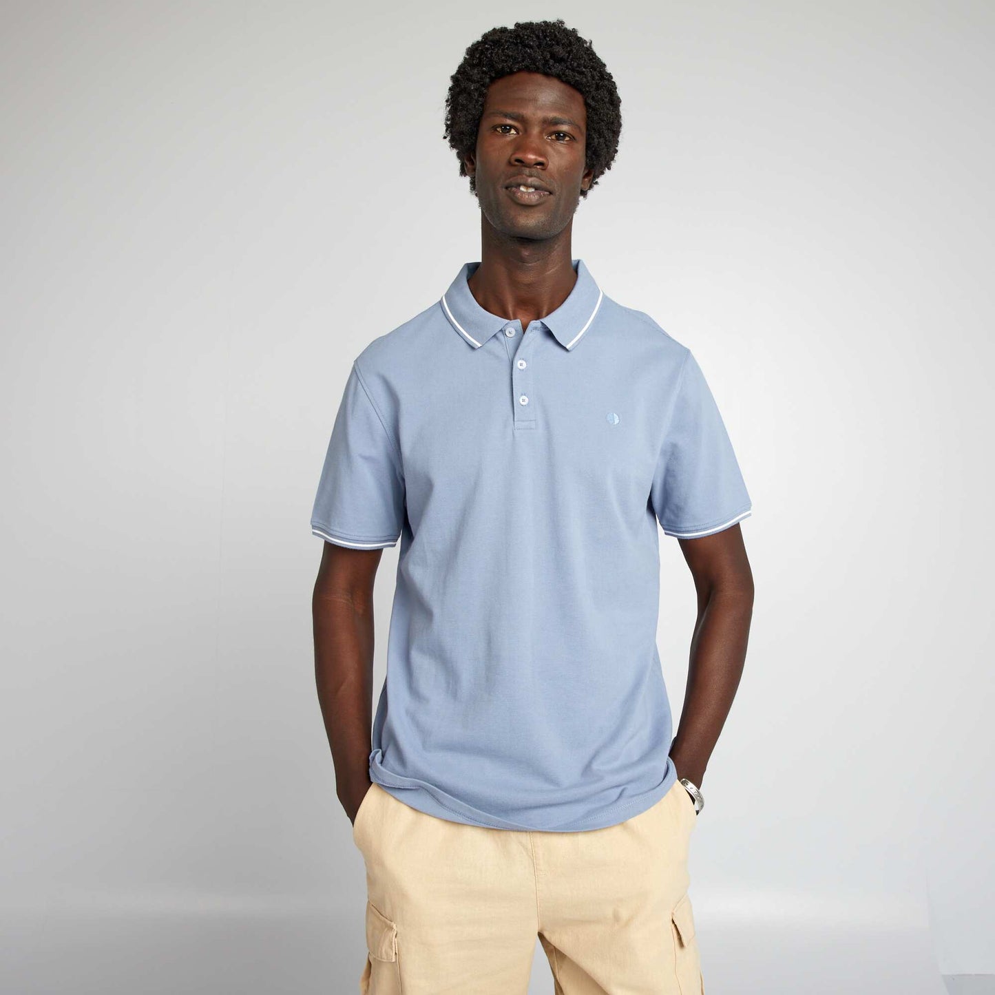 Cotton piqué polo shirt with embroidery on the chest BLUE