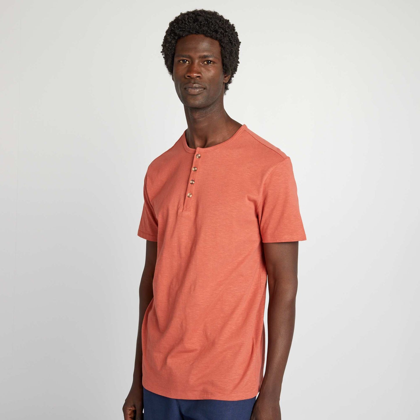 Henley collar jersey T-shirt RED