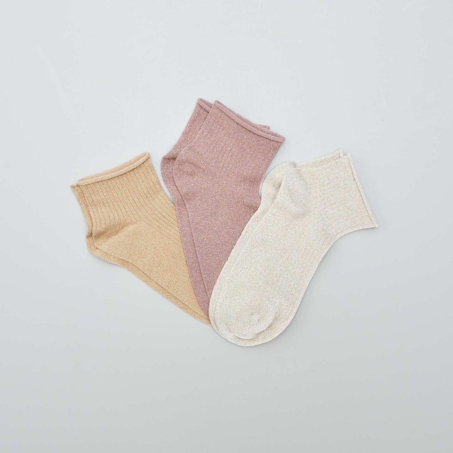 Pack of glittery ankle socks - 3 pairs BEIGE