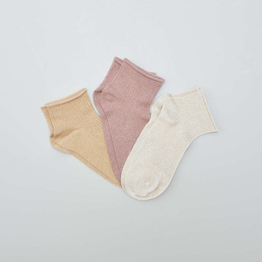 Pack of glittery ankle socks - 3 pairs BEIGE