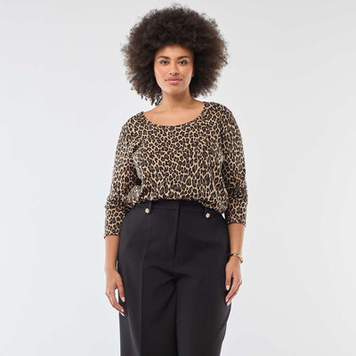 Plain long-sleeved jersey T-shirt BEIGE