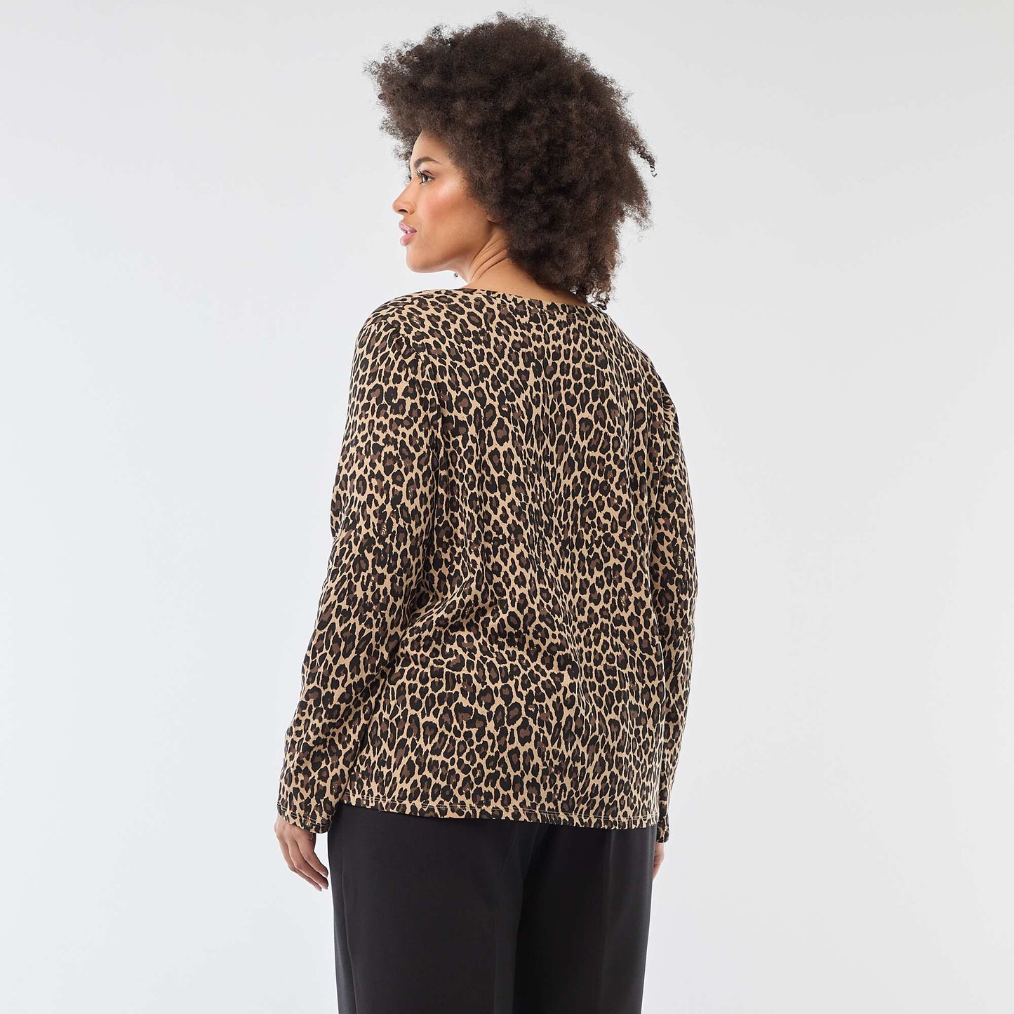 Plain long-sleeved jersey T-shirt BEIGE
