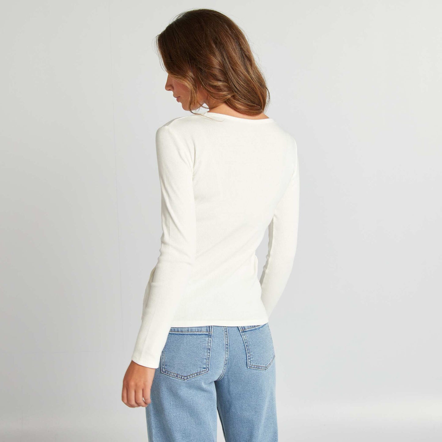 Ribbed T-shirt with round neck WHITE