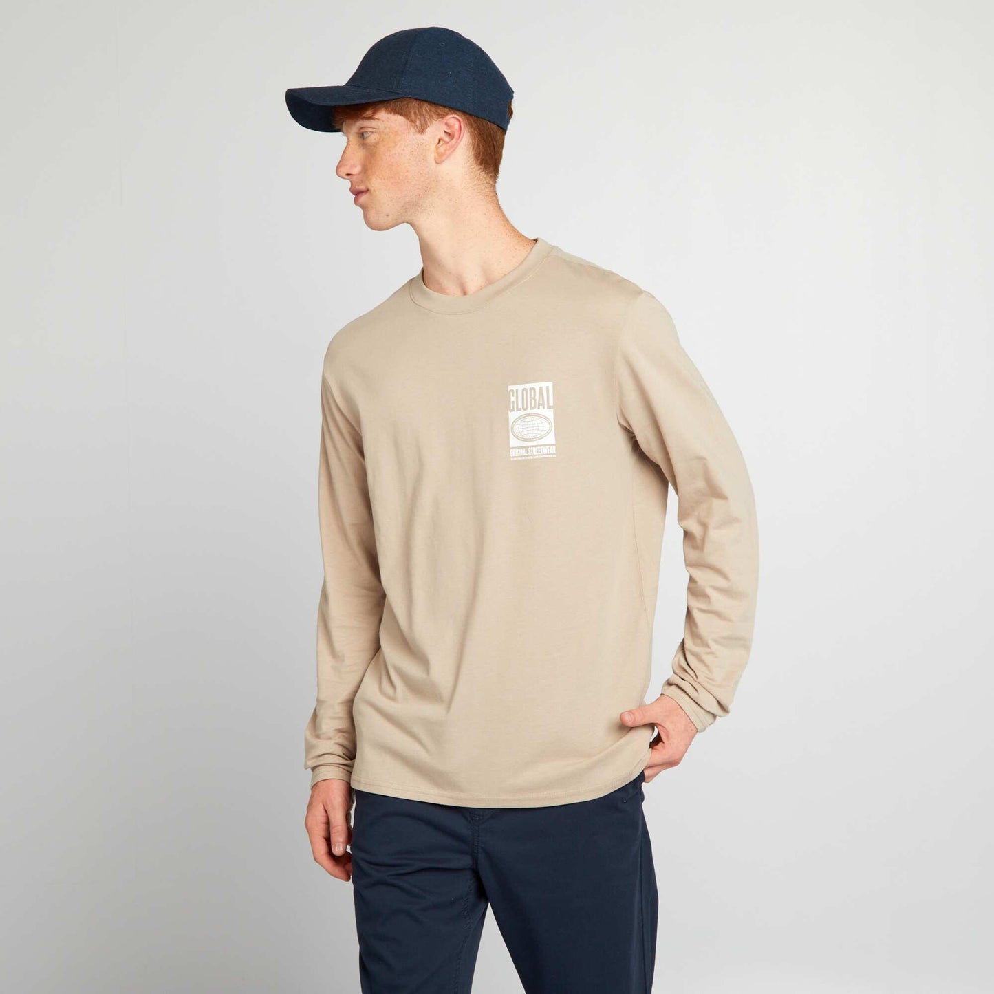 Long-sleeved jersey T-shirt BEIGE