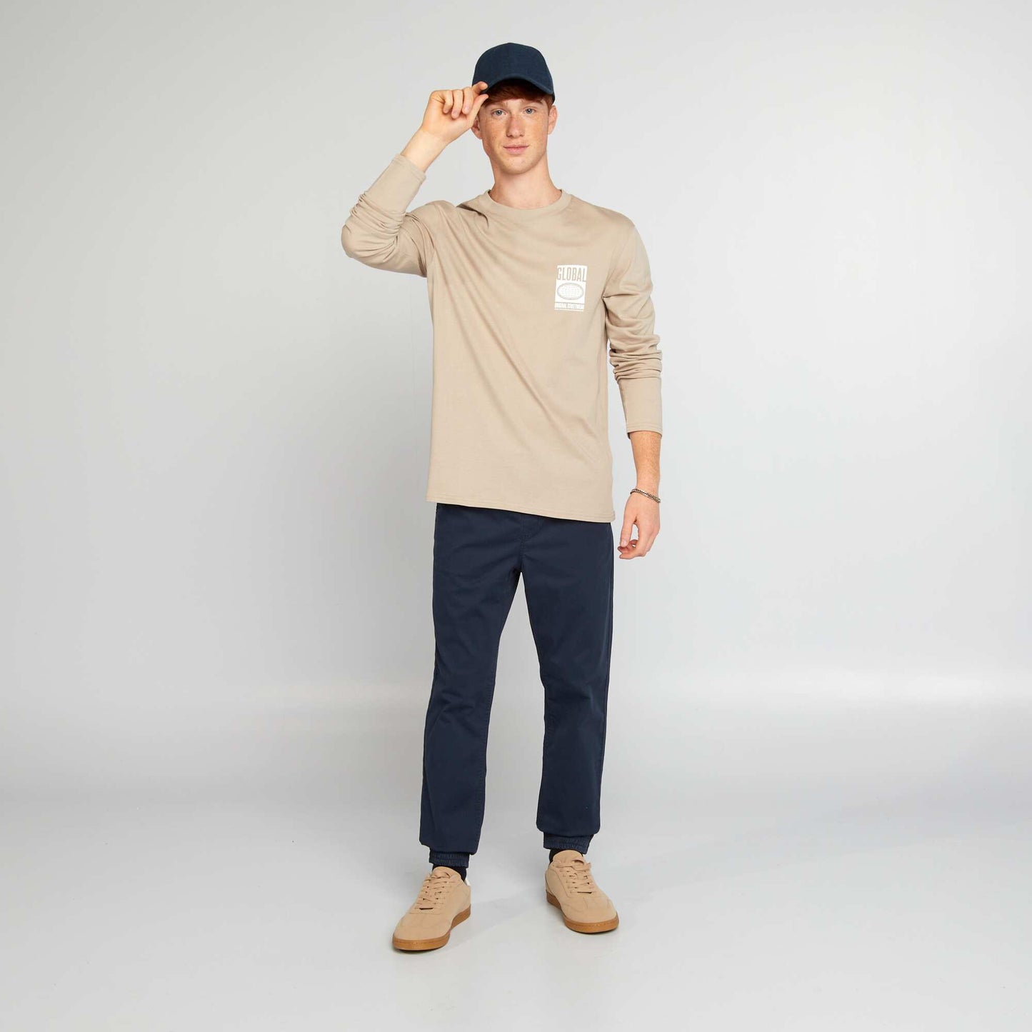 Long-sleeved jersey T-shirt BEIGE