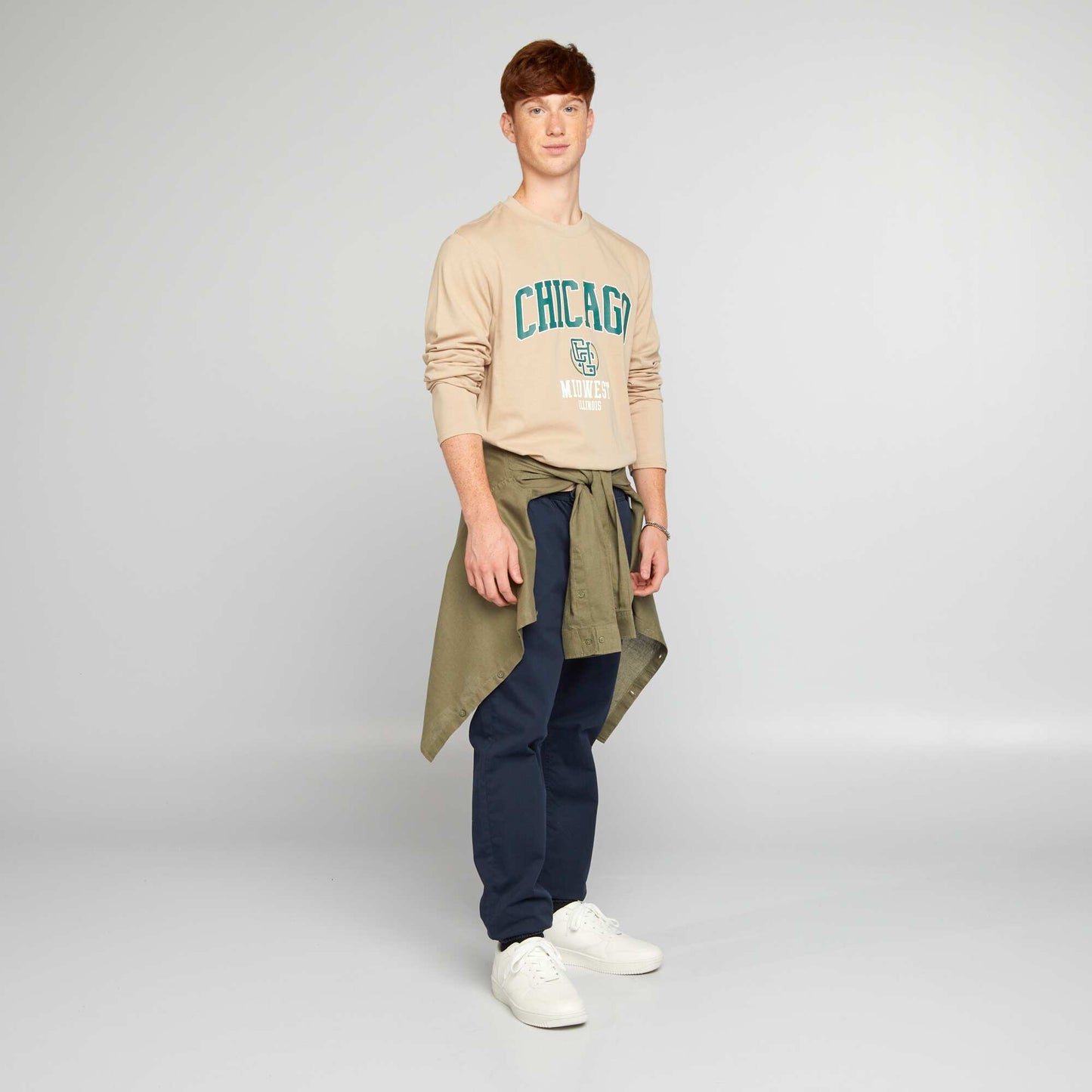 Long-sleeved jersey T-shirt BEIGE