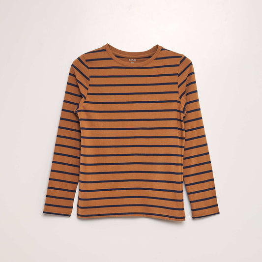 Striped cotton T-shirt BROWN