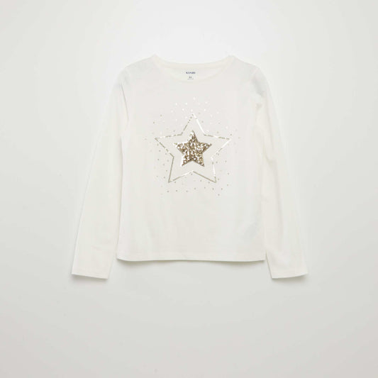 Christmas T-shirt with pompoms BEIGE