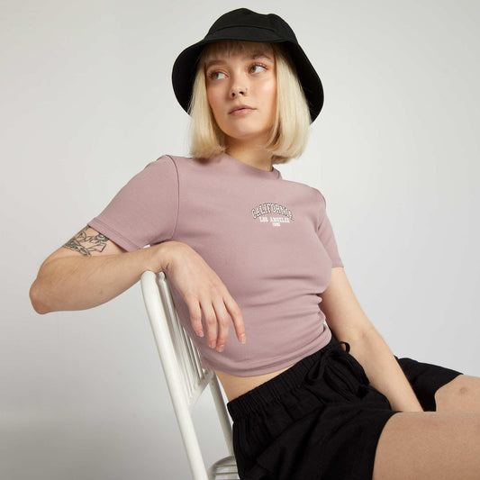 'Beverly Hills' plain ribbed crop top PINK