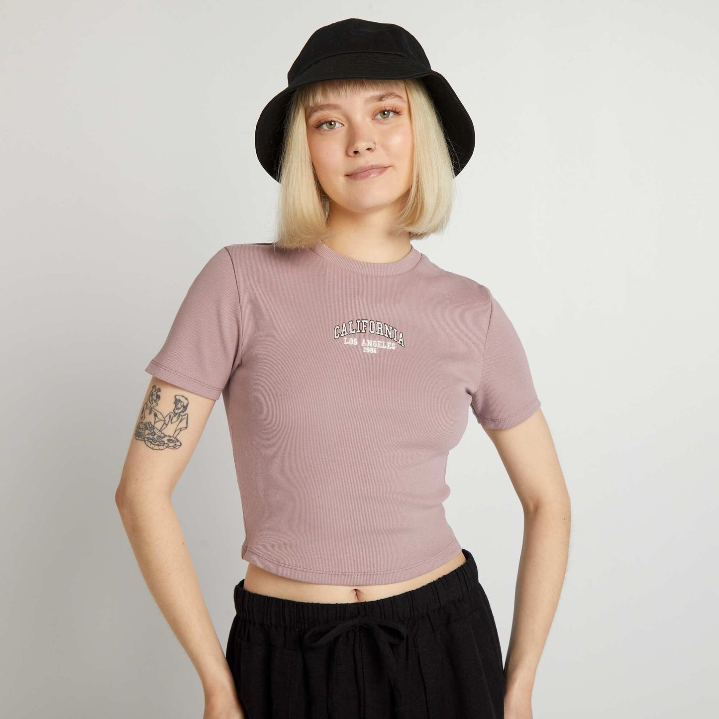 'Beverly Hills' plain ribbed crop top PINK