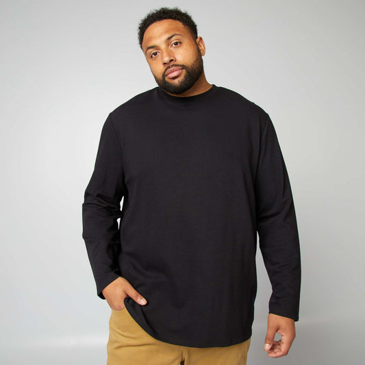 Thick plain ottoman knit T-shirt black