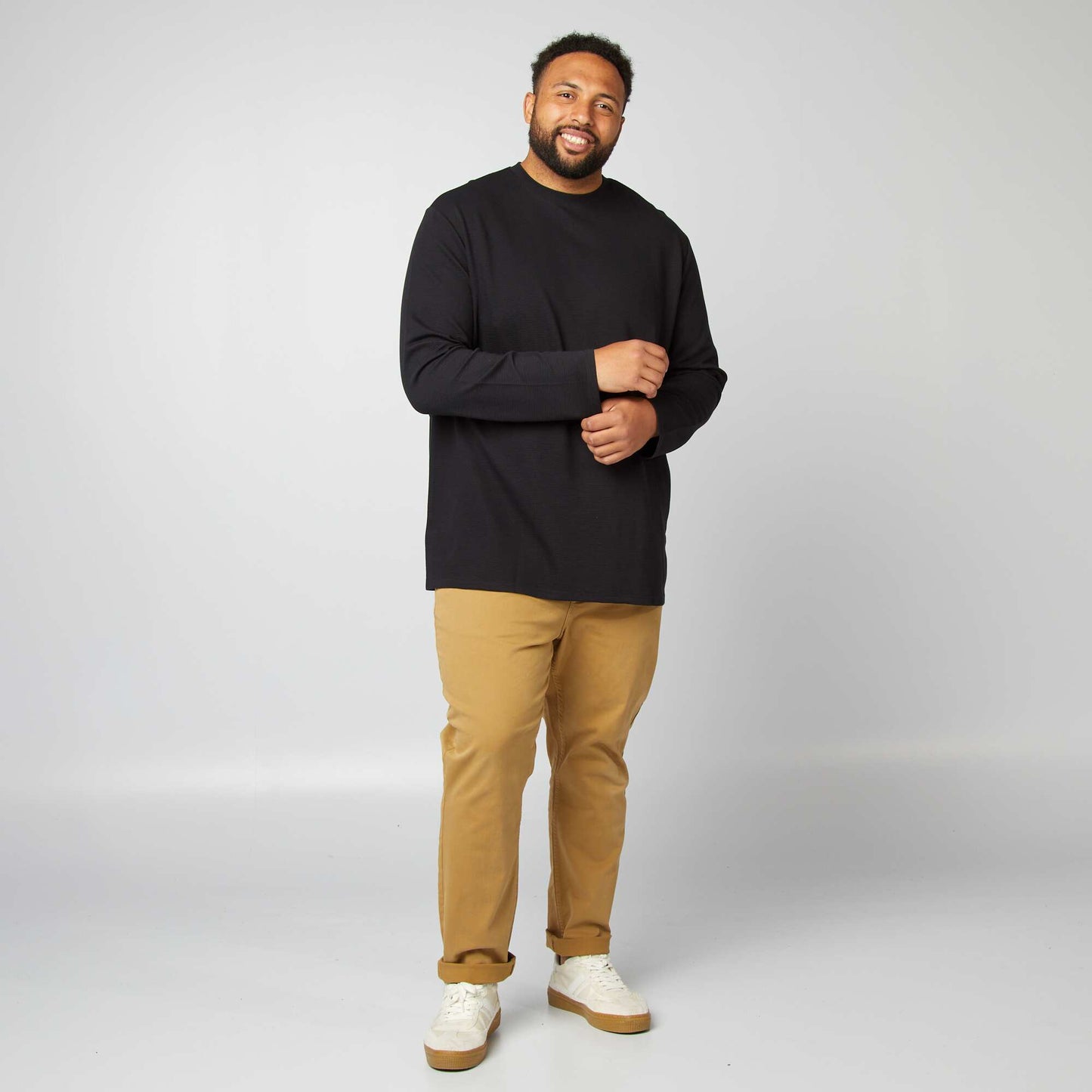 Thick plain ottoman knit T-shirt black