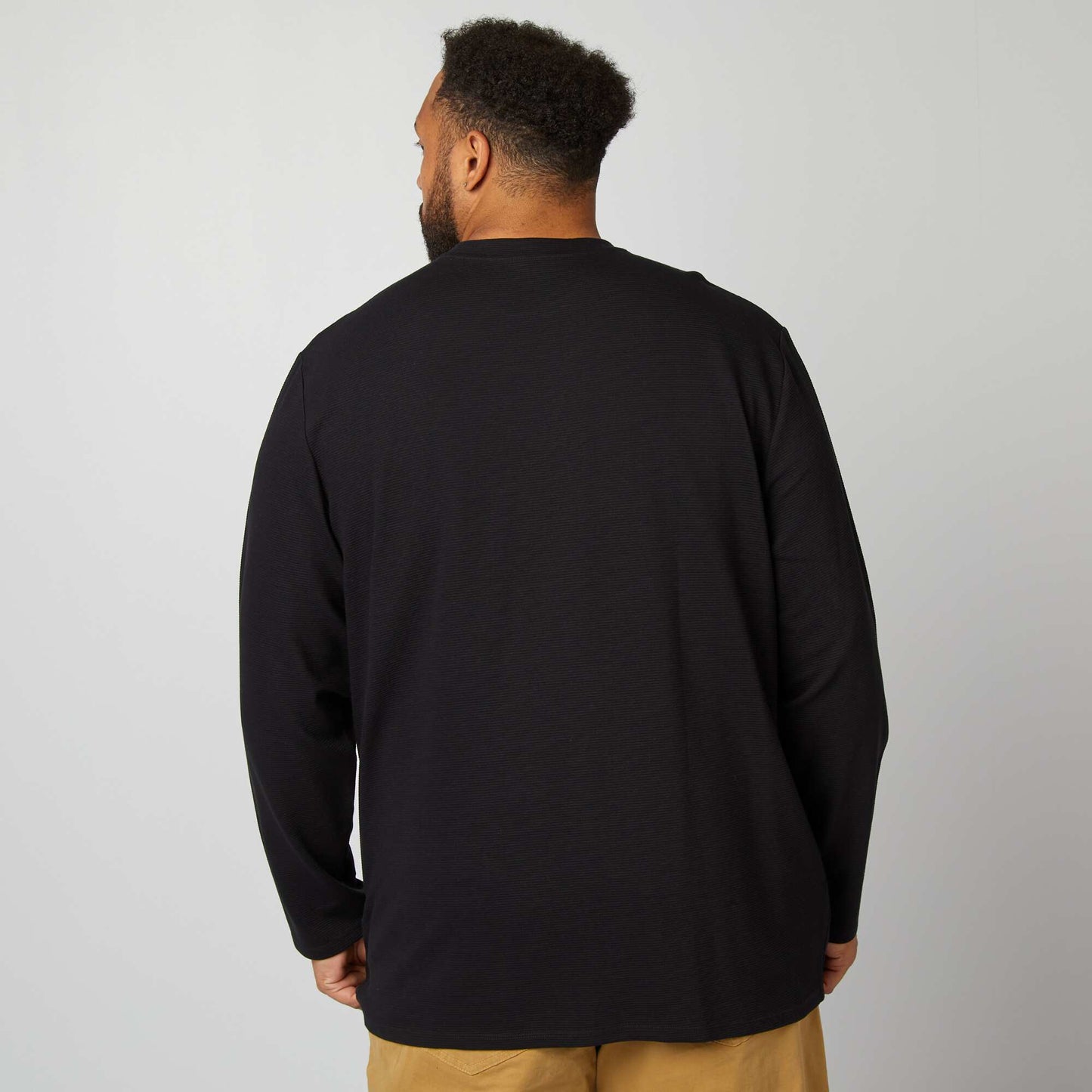 Thick plain ottoman knit T-shirt black