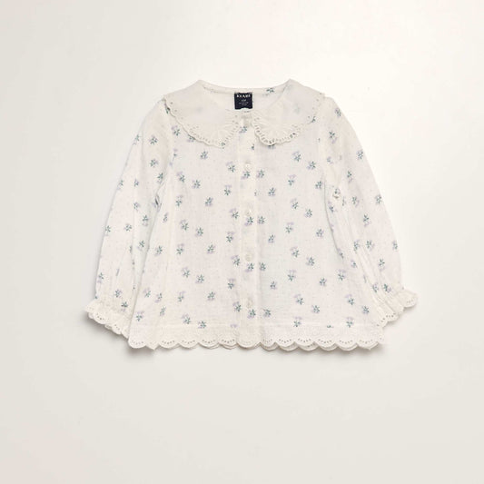 Broderie anglaise cotton gauze blouse WHITE