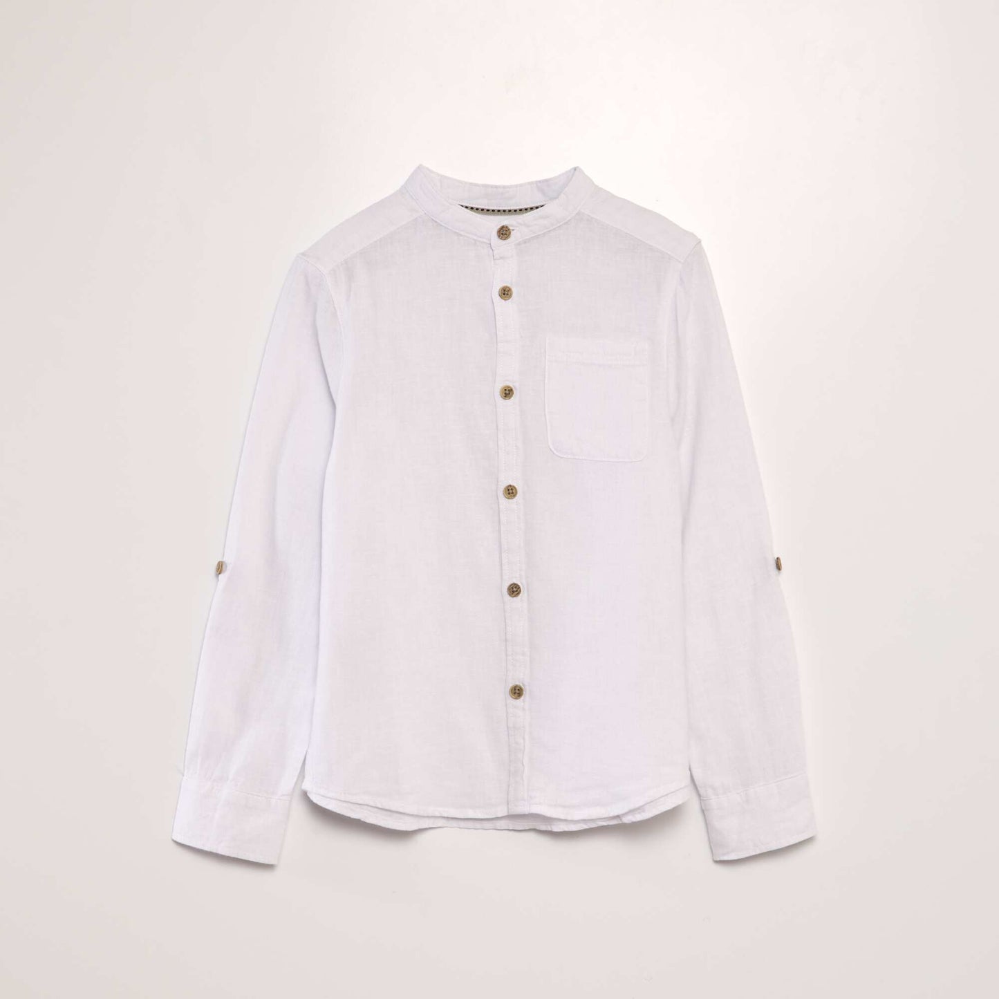 Linen-blend shirt with mandarin collar white