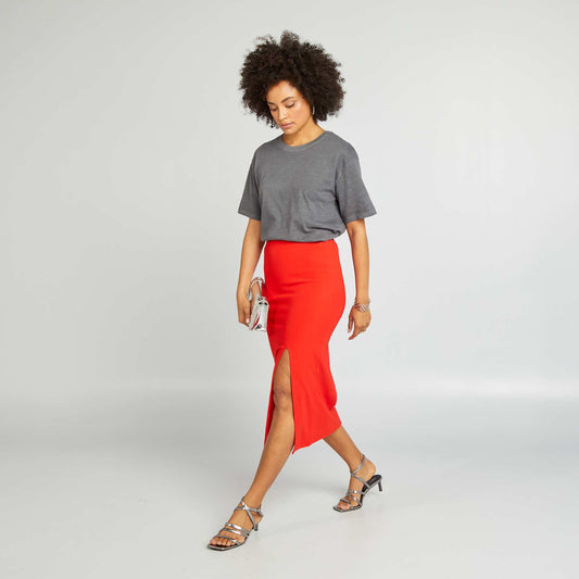 Midi skirt with slits RED