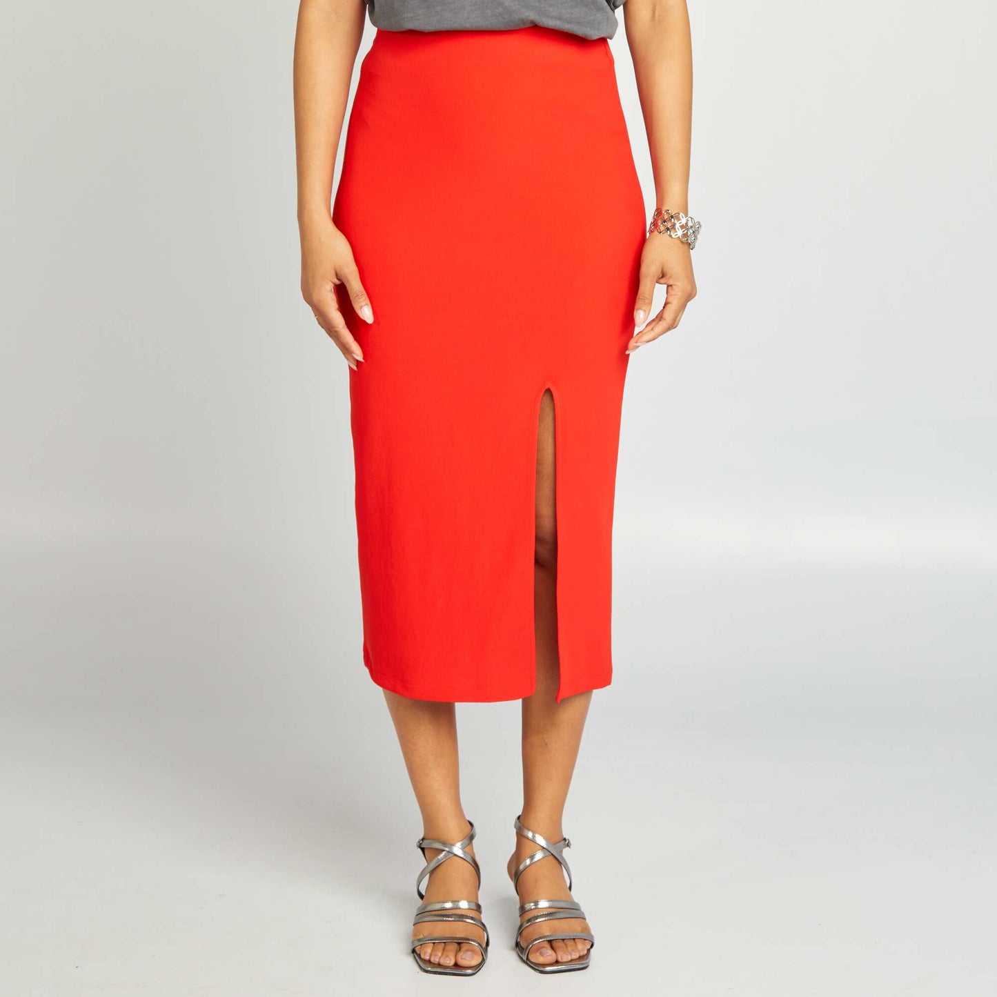 Midi skirt with slits RED