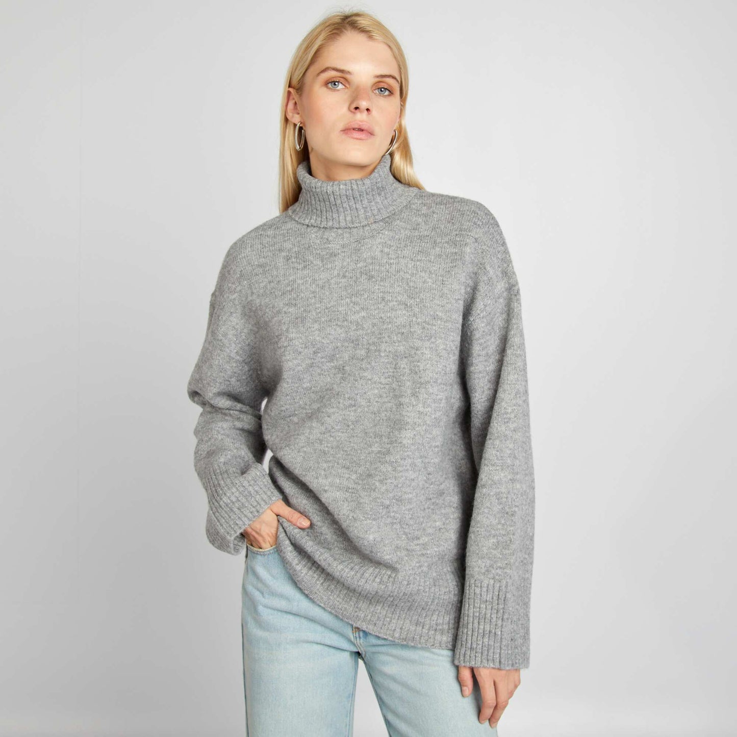 Knit jumper with high neck GREY