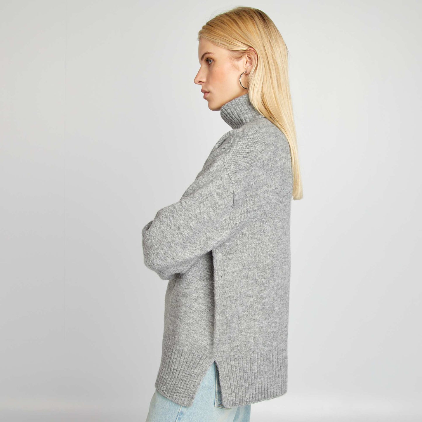 Knit jumper with high neck GREY