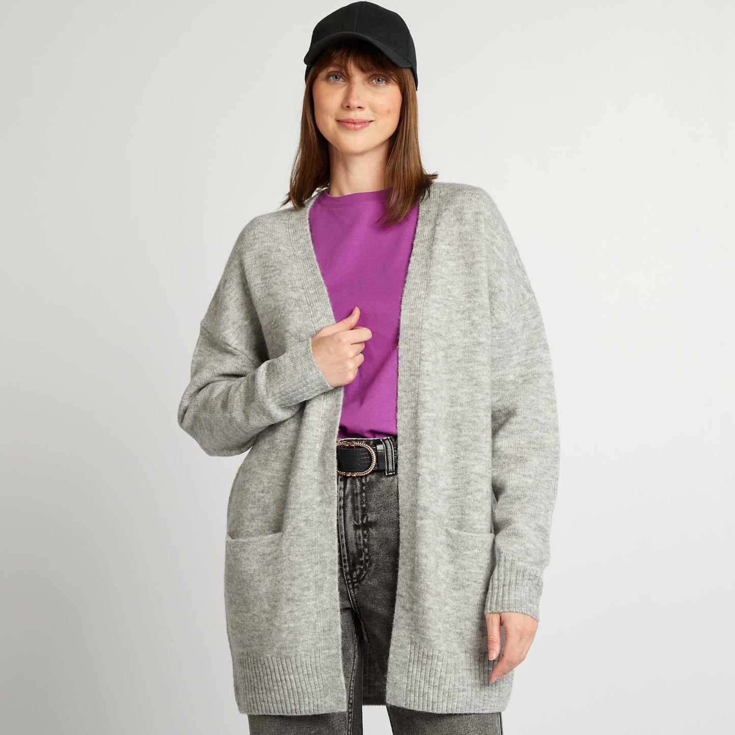 Long cardigan with pockets GREY