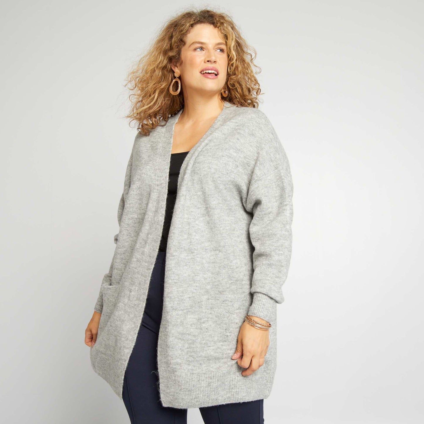 Open wool-blend cardigan GREY