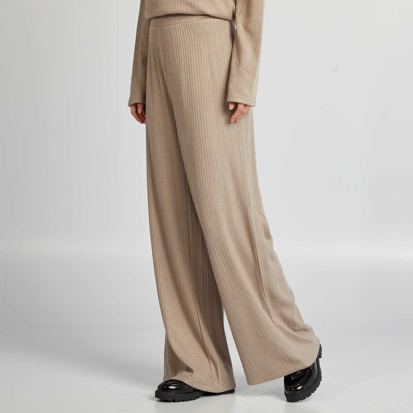 Ribbed wide-leg trousers BROWN