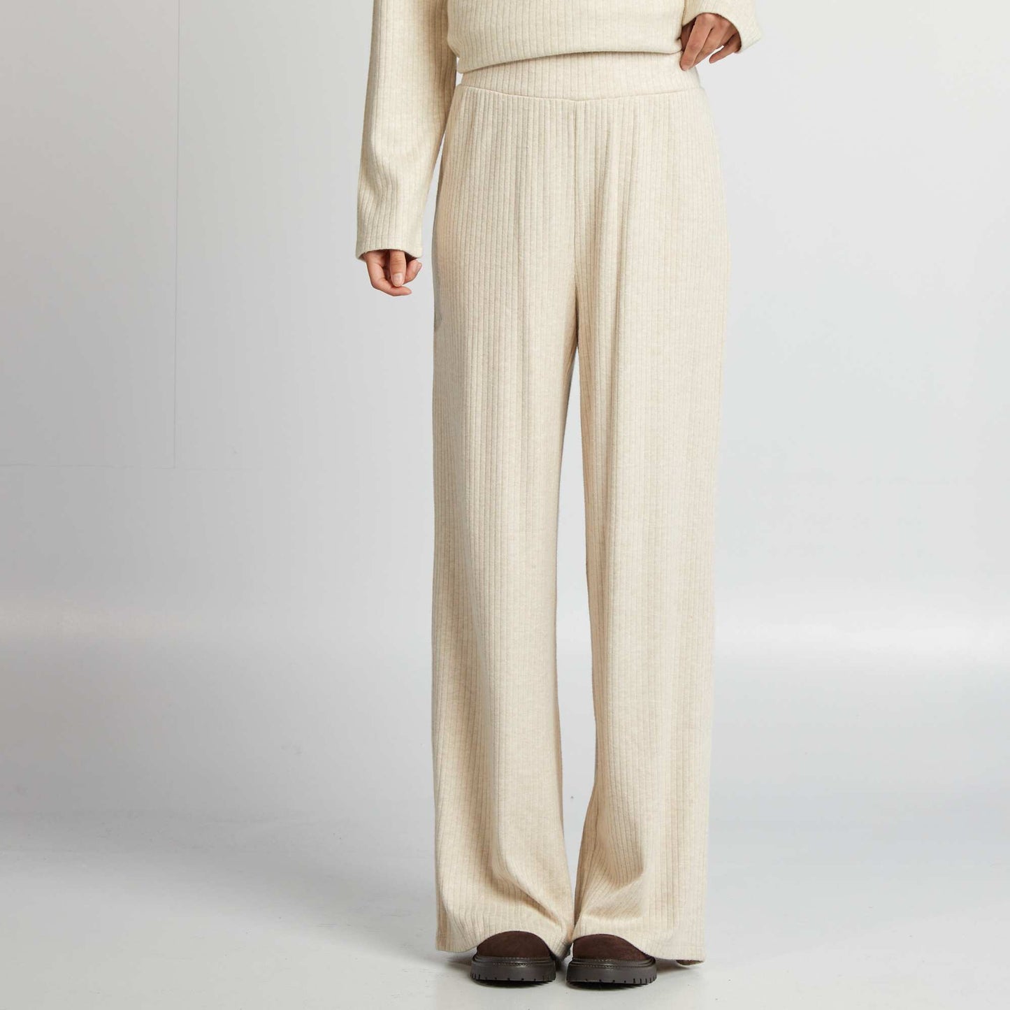 Ribbed wide-leg trousers BEIGE