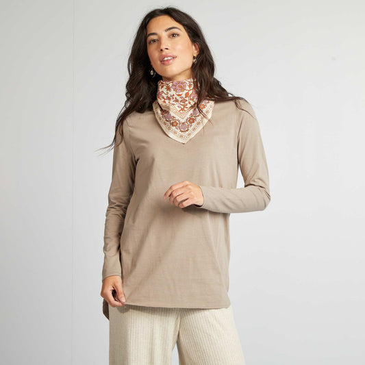 Long-sleeved T-shirt with longer back BROWN