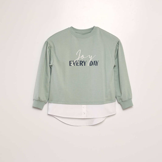 Lightweight sweatshirt with shirt effect GREEN