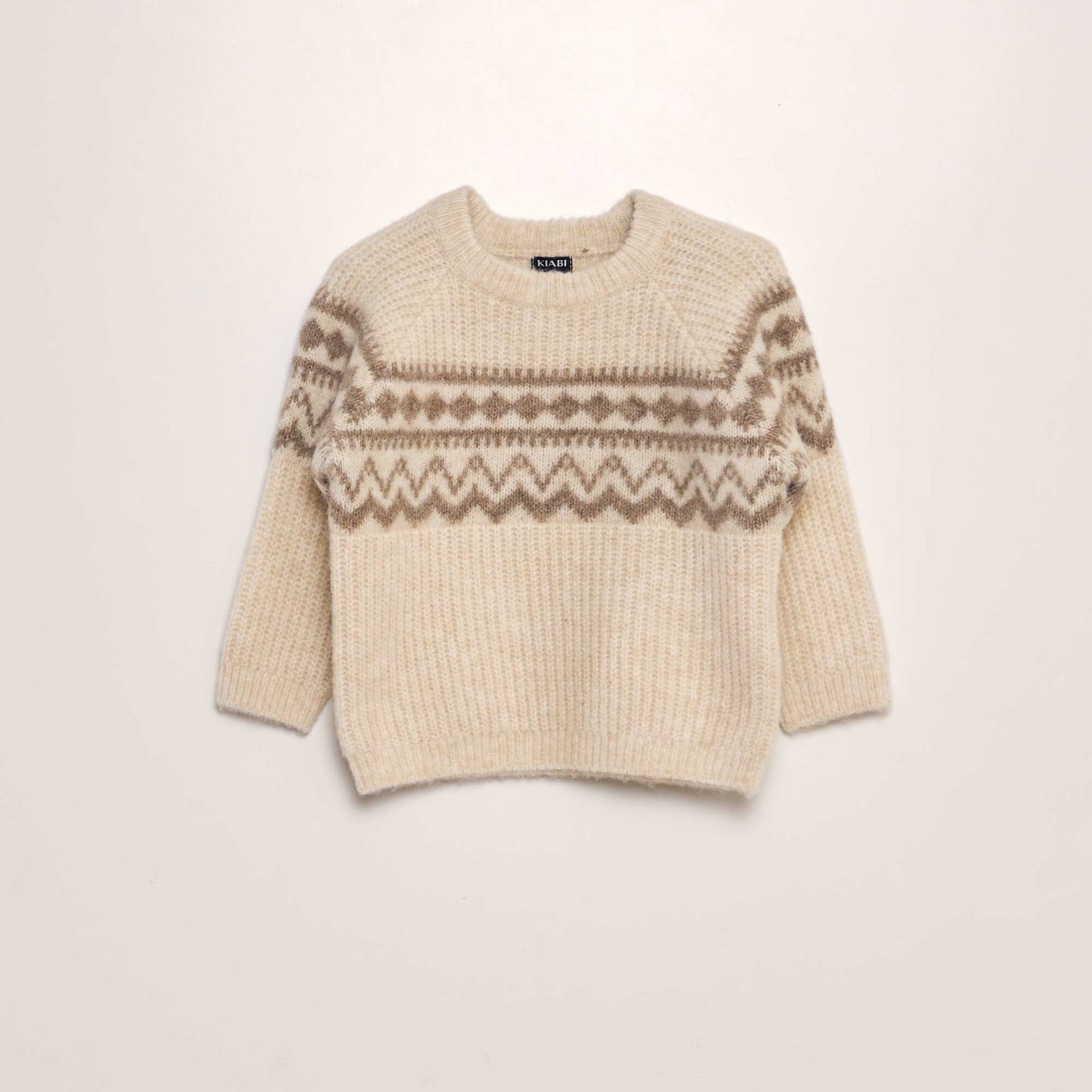 Jacquard pattern knit sweater BEIGE