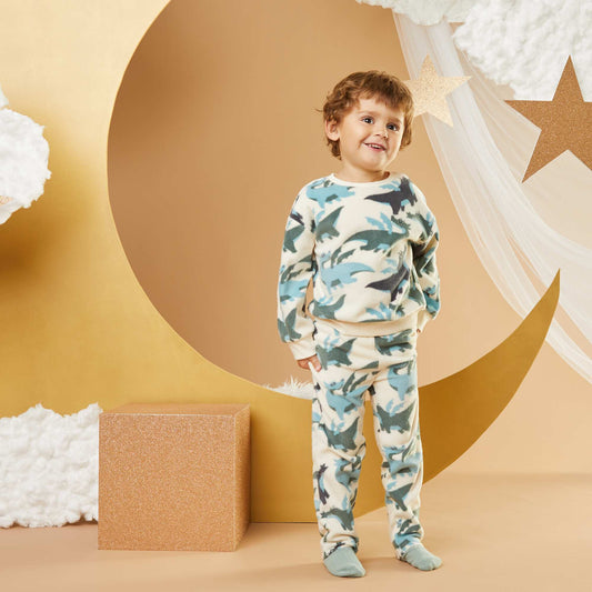 Fleece pyjama set with printed T-shirt + bottoms - 2-piece set WHITE