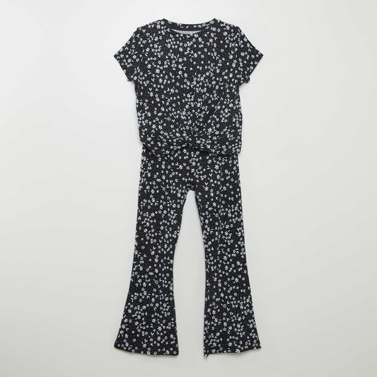 Printed T-shirt and trousers set - 2-piece set BLACK