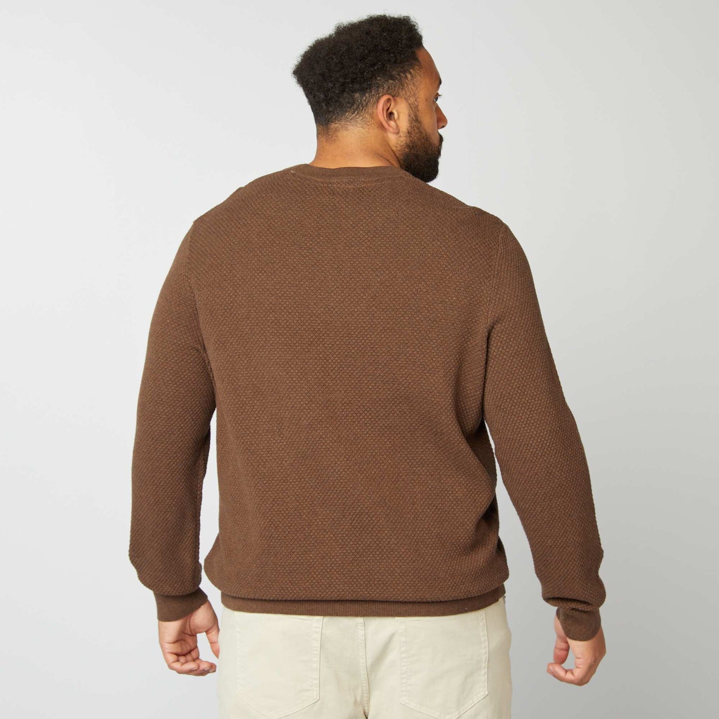 Round-neck knit sweater BROWN