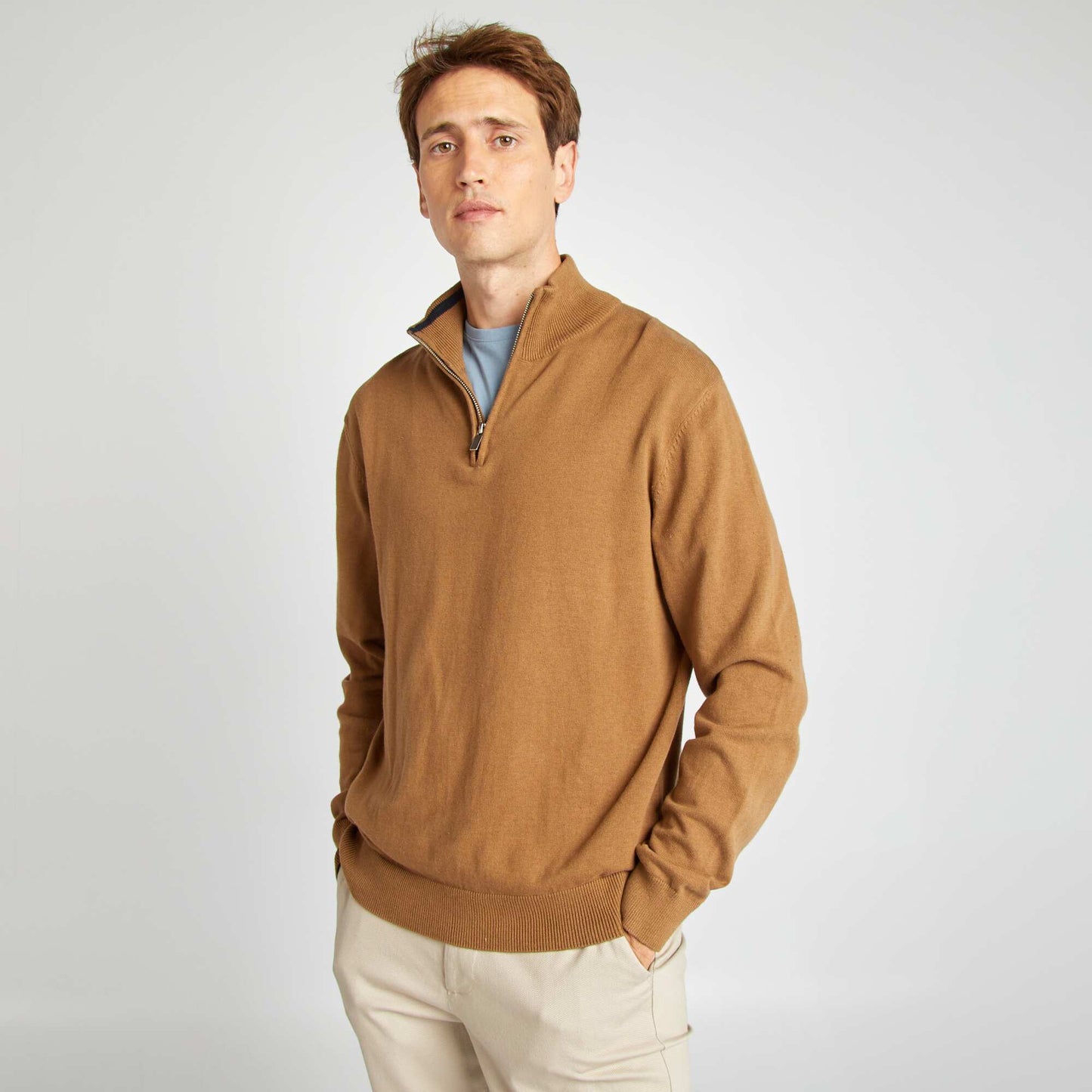 Jumper with high zip-up neckline BROWN