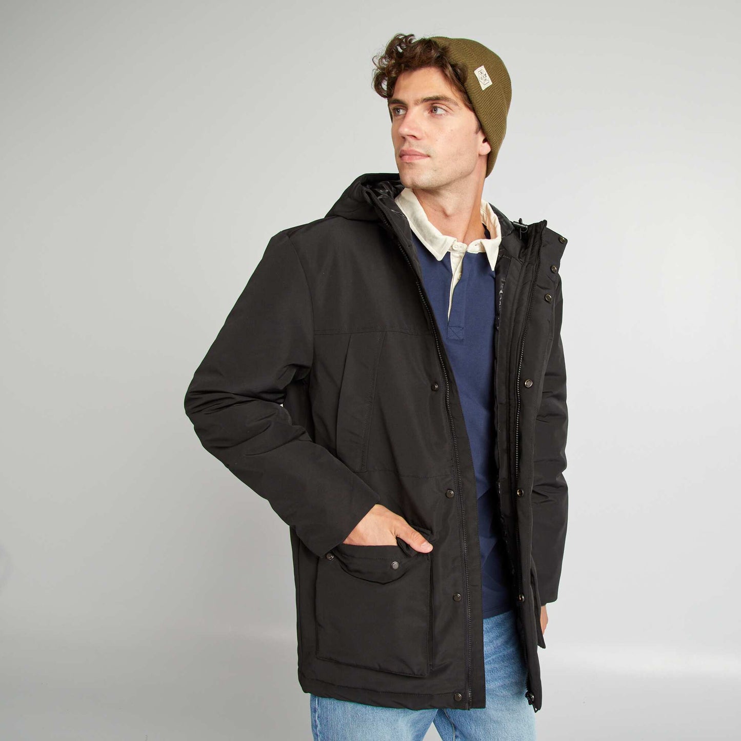 Thick hooded parka black