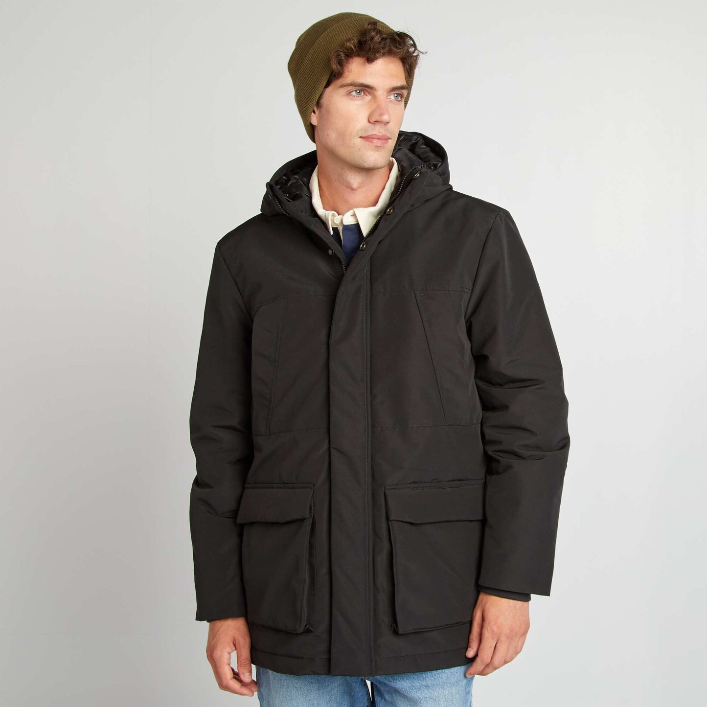 Thick hooded parka black